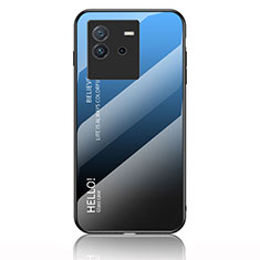 Silicone Frame Mirror Rainbow Gradient Case Cover LS1 for Vivo iQOO Neo6 SE 5G Blue