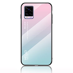Silicone Frame Mirror Rainbow Gradient Case Cover LS1 for Vivo V20 Cyan