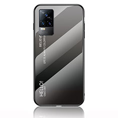 Silicone Frame Mirror Rainbow Gradient Case Cover LS1 for Vivo V21e 4G Dark Gray