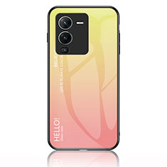 Silicone Frame Mirror Rainbow Gradient Case Cover LS1 for Vivo V25 Pro 5G Yellow