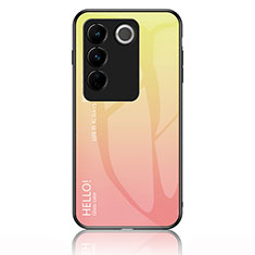 Silicone Frame Mirror Rainbow Gradient Case Cover LS1 for Vivo V27 Pro 5G Yellow