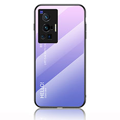 Silicone Frame Mirror Rainbow Gradient Case Cover LS1 for Vivo X70 Pro 5G Clove Purple