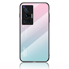 Silicone Frame Mirror Rainbow Gradient Case Cover LS1 for Vivo X70 Pro 5G Cyan