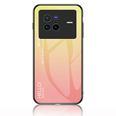 Silicone Frame Mirror Rainbow Gradient Case Cover LS1 for Vivo X80 5G Yellow