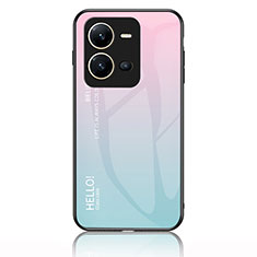 Silicone Frame Mirror Rainbow Gradient Case Cover LS1 for Vivo X80 Lite 5G Cyan