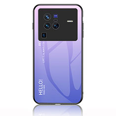 Silicone Frame Mirror Rainbow Gradient Case Cover LS1 for Vivo X80 Pro 5G Clove Purple