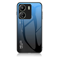 Silicone Frame Mirror Rainbow Gradient Case Cover LS1 for Xiaomi Poco C65 Blue