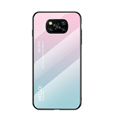 Silicone Frame Mirror Rainbow Gradient Case Cover LS1 for Xiaomi Poco X3 NFC Cyan