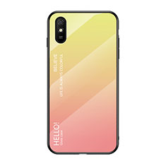Silicone Frame Mirror Rainbow Gradient Case Cover LS1 for Xiaomi Redmi 9A Yellow