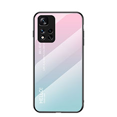 Silicone Frame Mirror Rainbow Gradient Case Cover LS1 for Xiaomi Redmi Note 11 Pro+ Plus 5G Cyan