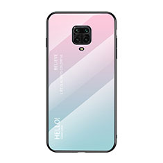 Silicone Frame Mirror Rainbow Gradient Case Cover LS1 for Xiaomi Redmi Note 9S Cyan