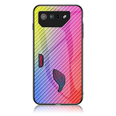 Silicone Frame Mirror Rainbow Gradient Case Cover LS2 for Asus ROG Phone 7 Pro Pink