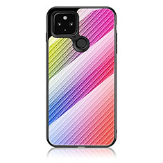 Silicone Frame Mirror Rainbow Gradient Case Cover LS2 for Google Pixel 5 XL 5G Pink