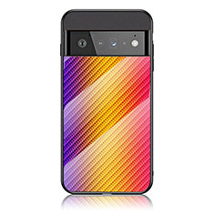 Silicone Frame Mirror Rainbow Gradient Case Cover LS2 for Google Pixel 6 Pro 5G Orange