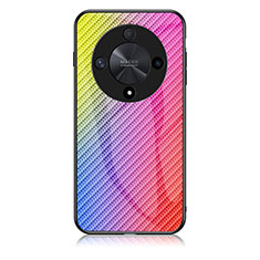 Silicone Frame Mirror Rainbow Gradient Case Cover LS2 for Huawei Honor X9b 5G Pink