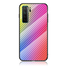 Silicone Frame Mirror Rainbow Gradient Case Cover LS2 for Huawei Nova 7 SE 5G Pink