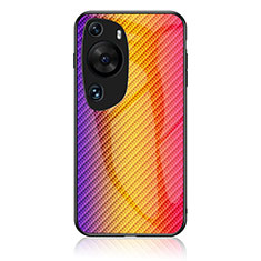 Silicone Frame Mirror Rainbow Gradient Case Cover LS2 for Huawei P60 Art Orange