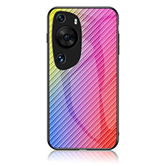 Silicone Frame Mirror Rainbow Gradient Case Cover LS2 for Huawei P60 Art Pink
