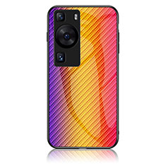 Silicone Frame Mirror Rainbow Gradient Case Cover LS2 for Huawei P60 Orange