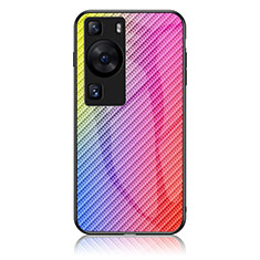 Silicone Frame Mirror Rainbow Gradient Case Cover LS2 for Huawei P60 Pink