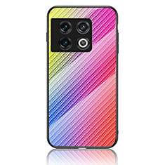 Silicone Frame Mirror Rainbow Gradient Case Cover LS2 for OnePlus 10 Pro 5G Pink