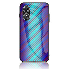 Silicone Frame Mirror Rainbow Gradient Case Cover LS2 for Oppo A17 Blue