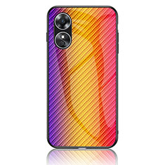 Silicone Frame Mirror Rainbow Gradient Case Cover LS2 for Oppo A17 Orange
