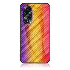 Silicone Frame Mirror Rainbow Gradient Case Cover LS2 for Oppo A18 Orange