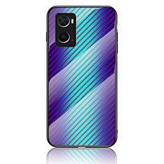 Silicone Frame Mirror Rainbow Gradient Case Cover LS2 for Oppo A76 Blue