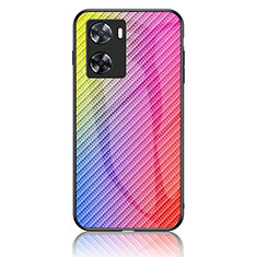 Silicone Frame Mirror Rainbow Gradient Case Cover LS2 for Oppo A77 4G Pink