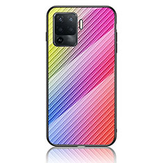 Silicone Frame Mirror Rainbow Gradient Case Cover LS2 for Oppo F19 Pro Pink