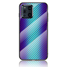 Silicone Frame Mirror Rainbow Gradient Case Cover LS2 for Oppo Find X3 5G Blue