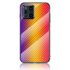Silicone Frame Mirror Rainbow Gradient Case Cover LS2 for Oppo Find X3 5G Orange