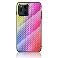Silicone Frame Mirror Rainbow Gradient Case Cover LS2 for Oppo Find X3 5G Pink