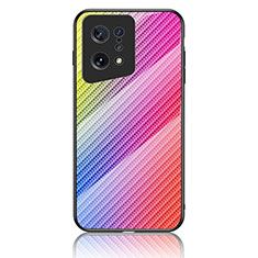 Silicone Frame Mirror Rainbow Gradient Case Cover LS2 for Oppo Find X5 5G Pink