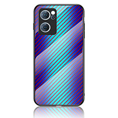 Silicone Frame Mirror Rainbow Gradient Case Cover LS2 for Oppo Find X5 Lite 5G Blue