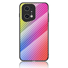 Silicone Frame Mirror Rainbow Gradient Case Cover LS2 for Oppo Find X5 Pro 5G Pink