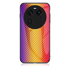 Silicone Frame Mirror Rainbow Gradient Case Cover LS2 for Oppo Find X6 5G Orange