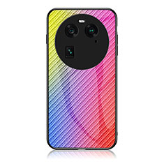 Silicone Frame Mirror Rainbow Gradient Case Cover LS2 for Oppo Find X6 Pro 5G Pink