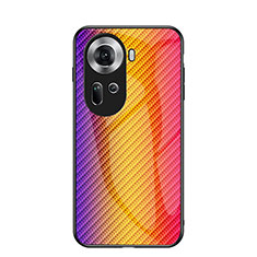 Silicone Frame Mirror Rainbow Gradient Case Cover LS2 for Oppo Reno11 5G Orange