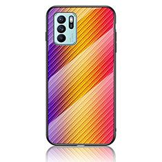 Silicone Frame Mirror Rainbow Gradient Case Cover LS2 for Oppo Reno6 Z 5G Orange