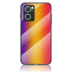 Silicone Frame Mirror Rainbow Gradient Case Cover LS2 for Oppo Reno7 5G Orange
