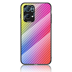 Silicone Frame Mirror Rainbow Gradient Case Cover LS2 for Oppo Reno7 Pro 5G Pink