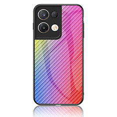 Silicone Frame Mirror Rainbow Gradient Case Cover LS2 for Oppo Reno8 Pro 5G Pink