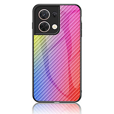 Silicone Frame Mirror Rainbow Gradient Case Cover LS2 for Oppo Reno9 Pro 5G Pink