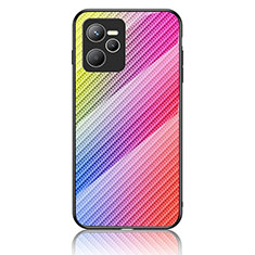 Silicone Frame Mirror Rainbow Gradient Case Cover LS2 for Realme C35 Pink