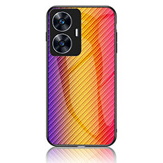 Silicone Frame Mirror Rainbow Gradient Case Cover LS2 for Realme C55 Orange