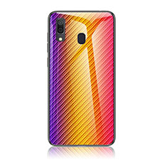 Silicone Frame Mirror Rainbow Gradient Case Cover LS2 for Samsung Galaxy A20 Orange