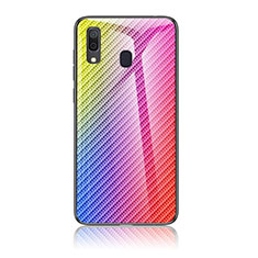 Silicone Frame Mirror Rainbow Gradient Case Cover LS2 for Samsung Galaxy A20 Pink