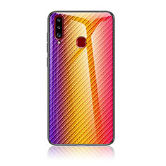 Silicone Frame Mirror Rainbow Gradient Case Cover LS2 for Samsung Galaxy A20s Orange
